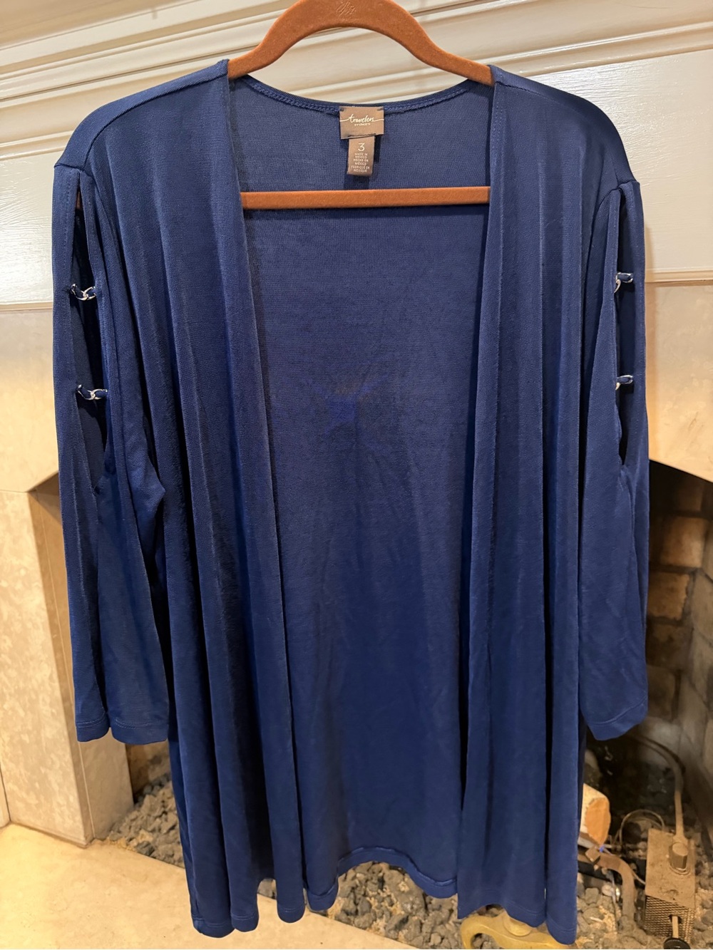 Travelers by Chico's Open-Front Navy Sleeve-Detail Cardigan size XL